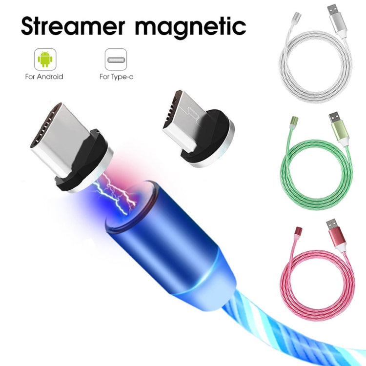 2 in 1 USB to Type-C / USB-C + Micro USB Magnetic absorption Colorful Streamer Charging Cable Length: 1m (Blue light)