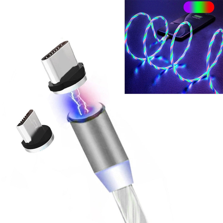 2 en 1 USB vers Type-C / USB-C + Micro USB Absorption Magnétique Coloré Streamer Câble de Charge Longueur: 1m (Lumière Colorée)