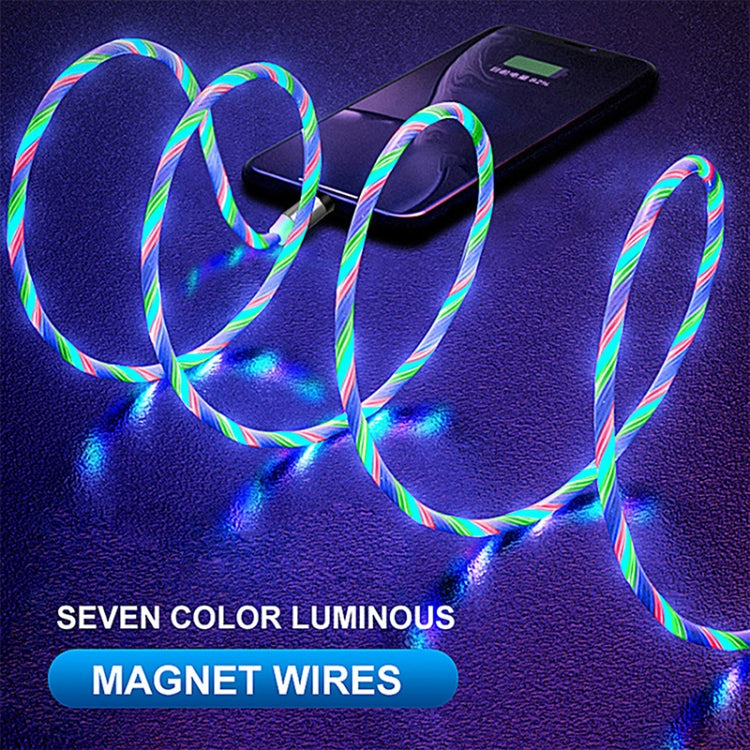 2 in 1 USB to Type-C / USB-C + Micro USB Magnetic Absorption Colorful Streamer Charging Cable Length: 1m (Colorful Light)