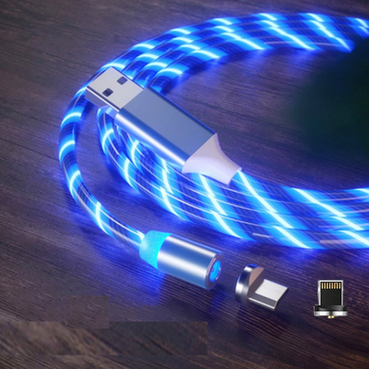 2 en 1 USB a 8 Pines + Micro USB Succión Magnética Colorido Streamer Cable de Carga para Teléfono Móvil Longitud: 1 m (Luz Azul)