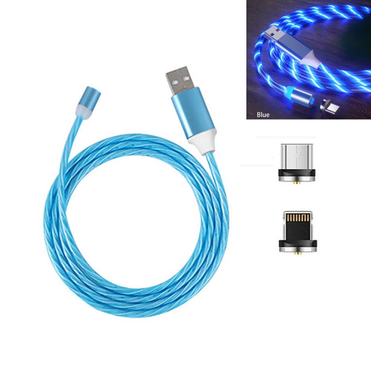 2 en 1 USB a 8 Pines + Micro USB Succión Magnética Colorido Streamer Cable de Carga para Teléfono Móvil Longitud: 1 m (Luz Azul)