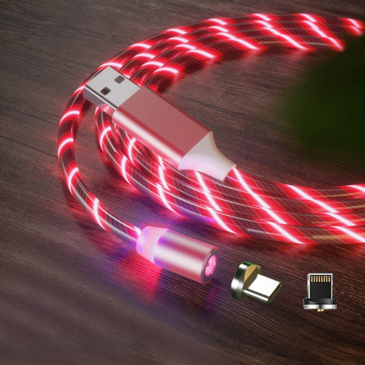 2 en 1 USB a 8 Pines + Tipo-C / USB-C Absorción Magnética Cable de Carga para Teléfono Móvil Streamer Colorido Longitud: 1 m (luz roja)