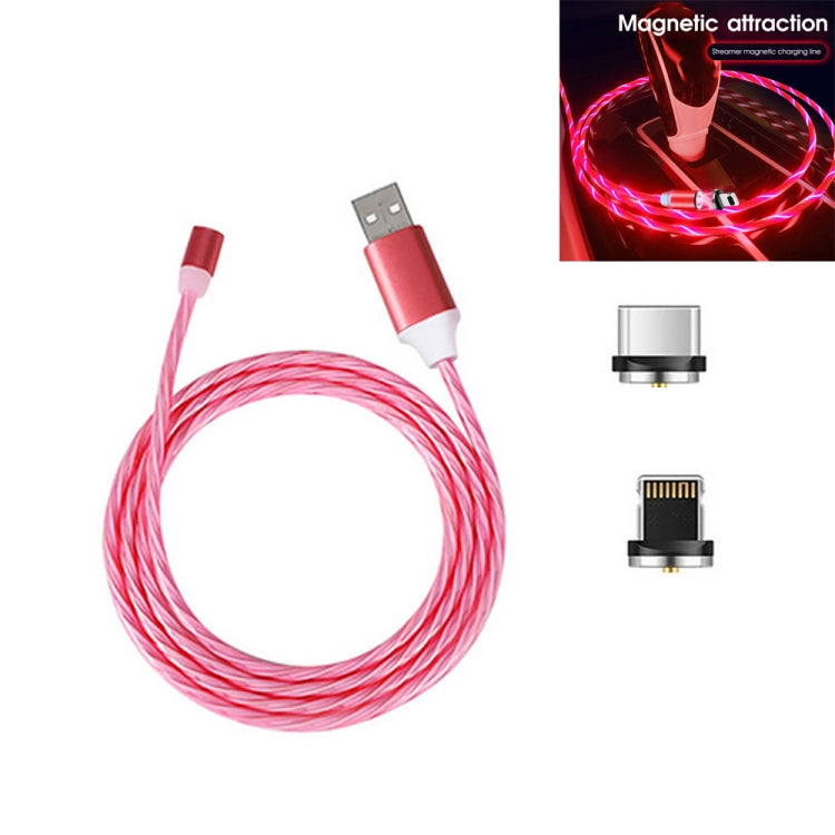 2 en 1 USB a 8 Pines + Tipo-C / USB-C Absorción Magnética Cable de Carga para Teléfono Móvil Streamer Colorido Longitud: 1 m (luz roja)