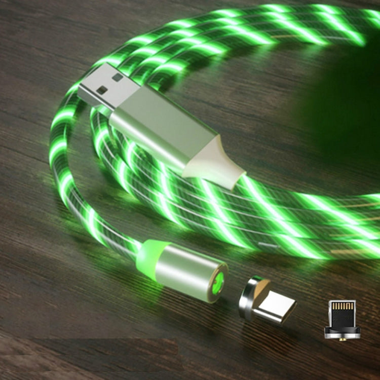 2 in 1 USB auf 8 Pin + Type-C / USB-C Magnetische Absorption Handy Ladekabel Streamer Bunt Länge: 1m (Grünes Licht)