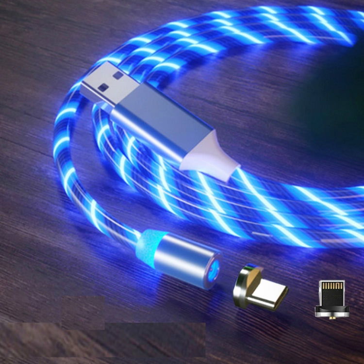 2 in 1 USB to 8 Pin + Type-C / USB-C Magnetic Absorption Mobile Phone Charging Cable Streamer Colorful Length: 1m (Blue Light)