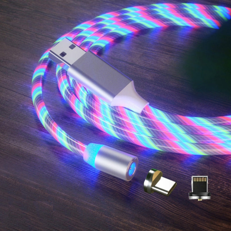 2 en 1 USB a 8 Pines + Tipo-C / USB-C Absorción Magnética Cable de Carga para Teléfono Móvil Streamer Colorido Longitud: 1 m (luz de Color)