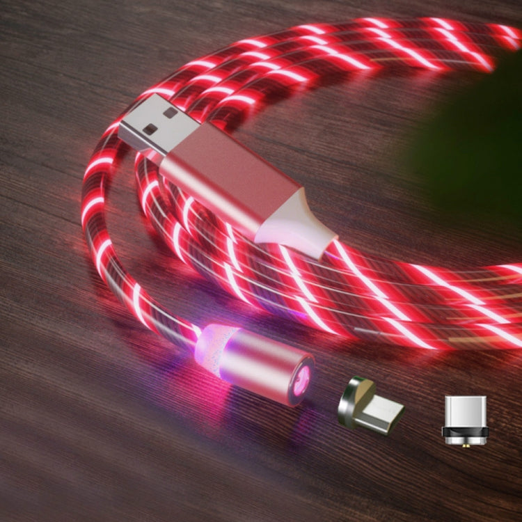 2 in 1 USB to Type-C / USB-C + Micro USB Magnetic absorption Colorful Streamer Charging Cable Length: 2m (red light)