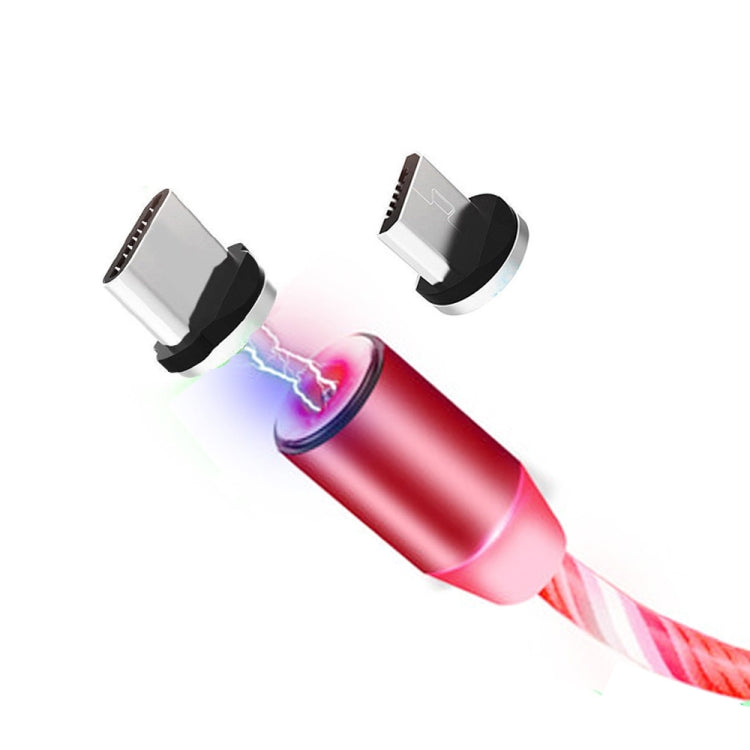 2 in 1 USB to Type-C / USB-C + Micro USB Magnetic absorption Colorful Streamer Charging Cable Length: 2m (red light)