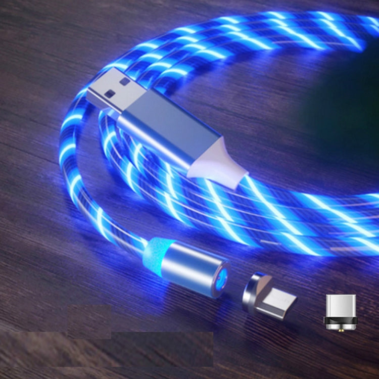 2 in 1 USB to Type-C / USB-C + Micro USB Magnetic absorption Colorful Streamer Charging Cable Length: 2m (Blue light)