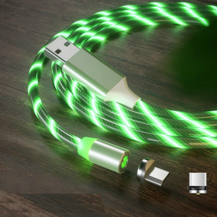 2 in 1 USB zu Typ-C / USB-C + Micro-USB Magnetische Absorption Buntes Streamer-Ladekabel Länge: 2 m (grünes Licht)