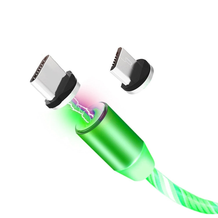 2 in 1 USB to Type-C / USB-C + Micro USB Magnetic absorption Colorful Streamer Charging Cable Length: 2m (green light)