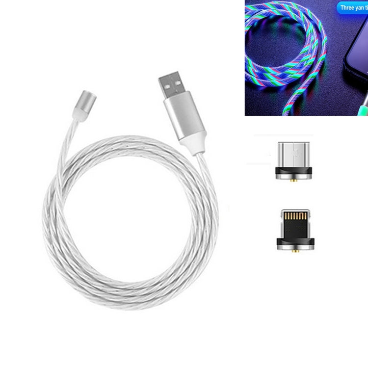 2 en 1 USB a 8 Pines + Micro USB Succión Magnética Colorido Streamer Cable de Carga para Teléfono Móvil Longitud: 2 m (luz de Color)
