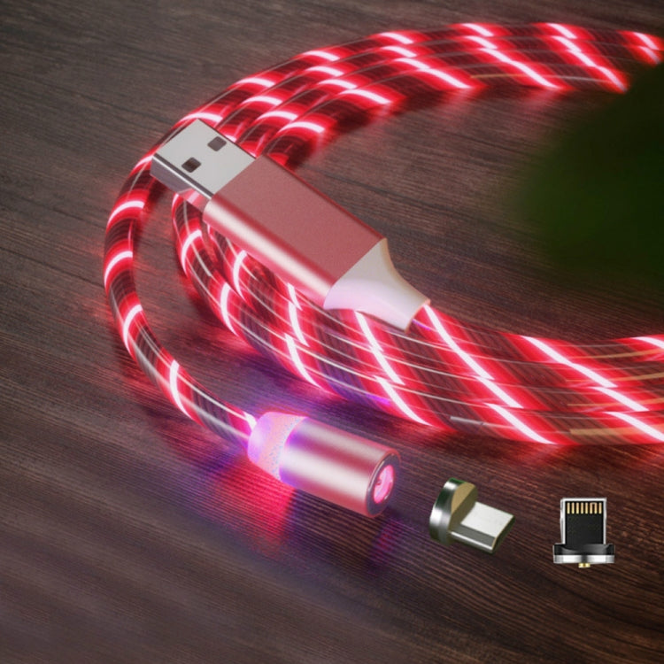 2 in 1 USB to 8 Pin + Micro USB Magnetic Suction Colorful Streamer Mobile Phone Charging Cable Length: 2m (Red Light)