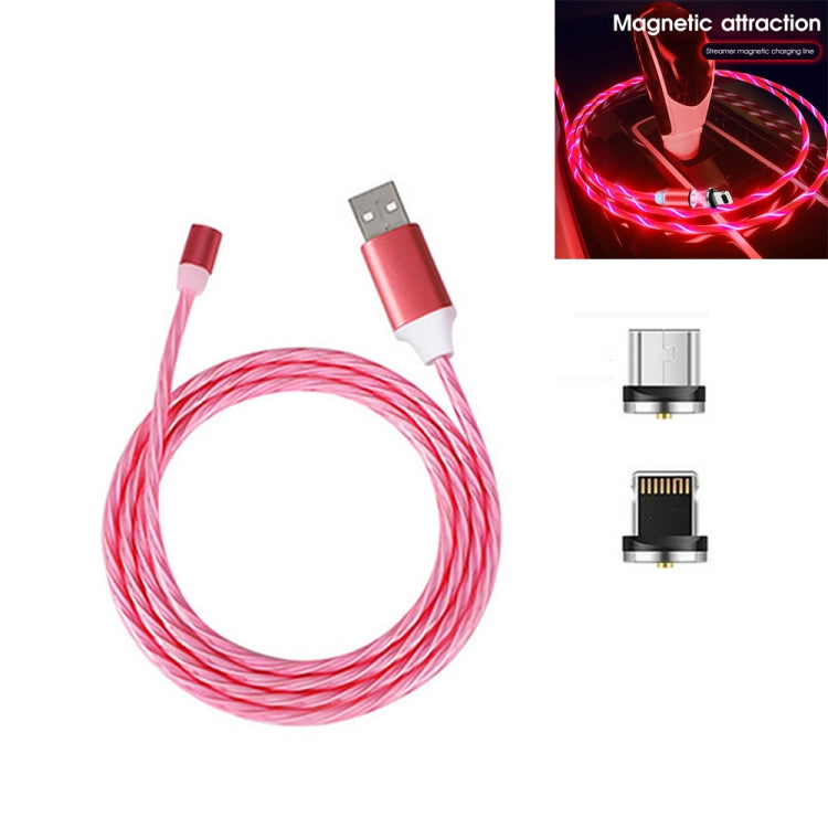 2 in 1 USB to 8 Pin + Micro USB Magnetic Suction Colorful Streamer Mobile Phone Charging Cable Length: 2m (Red Light)