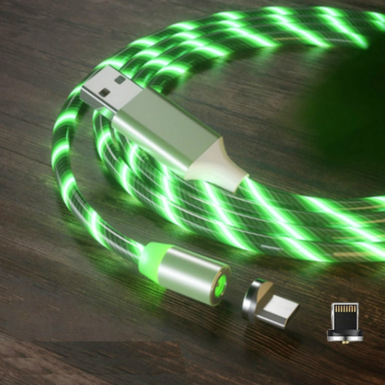 2 in 1 USB to 8 Pin + Micro USB Magnetic Suction Colorful Streamer Mobile Phone Charging Cable Length: 2m (Green Light)