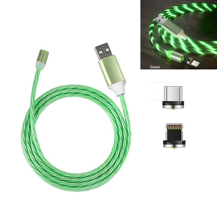 2 en 1 USB vers 8 broches + micro USB magnétique Streamer coloré câble de chargement de téléphone portable Longueur : 2 m (lumière verte)