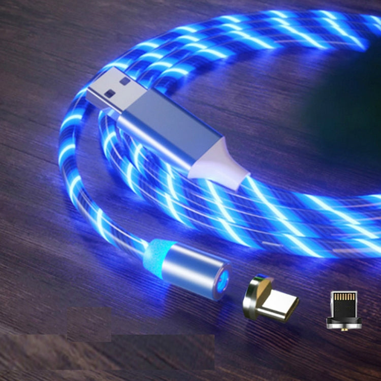 2 in 1 USB auf 8 Pin + Type-c / USB-C Magnetische Absorption Handy Ladekabel Streamer Bunt Länge: 2m (Blaues Licht)