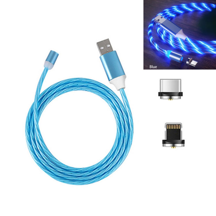 2 en 1 USB a 8 Pines + Tipo-c / USB-C Absorción Magnética Cable de Carga para Teléfono Móvil Streamer Colorido Longitud: 2 m (Luz Azul)