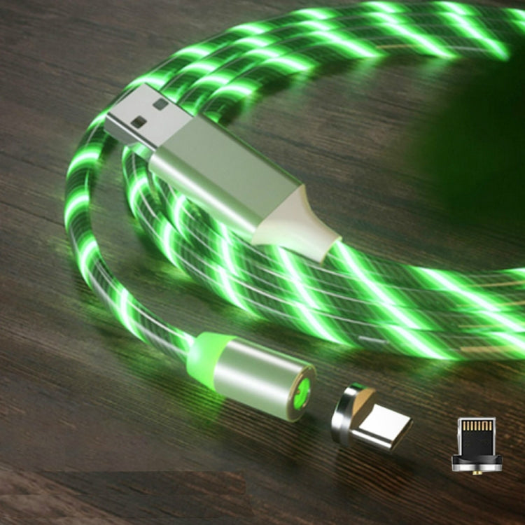 2 en 1 USB a 8 Pines + Tipo-c / USB-C Absorción Magnética Cable de Carga para Teléfono Móvil Streamer Colorido Longitud: 2 m (luz verde)