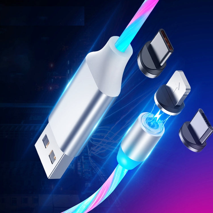 3 en 1 USB a 8 PIN + Tipo-C / USB-C + Micro USB Absorción Magnética Magnético Cable de Carga longitud: 2m (luz de Color)