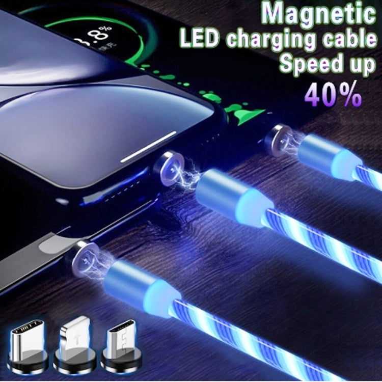 3 en 1 USB a 8 PIN + Tipo-C / USB-C + Micro USB Absorción Magnética Magnético Cable de Carga longitud: 2m (luz Azul)