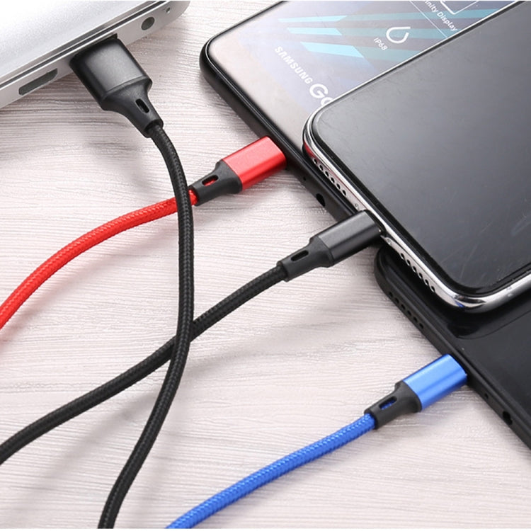 3 in 1 USB to 8 Pin + Type-C / USB-C + Micro USB Color Braided Charging Cable Cable Length: 1.2m