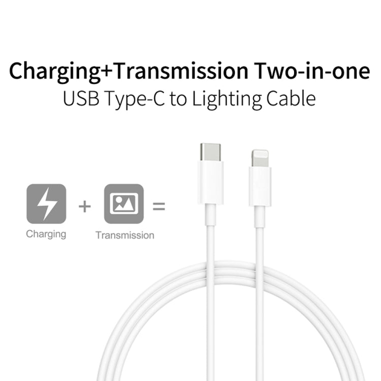 Chargeur de voyage 2 en 1 PD 20W à port unique USB-C / TYPE-C + 3A PD3.0 USB-C / Type-C à 8 broches Ensemble de données de charge rapide Longueur du câble: 2M Prise d'alimentation UE