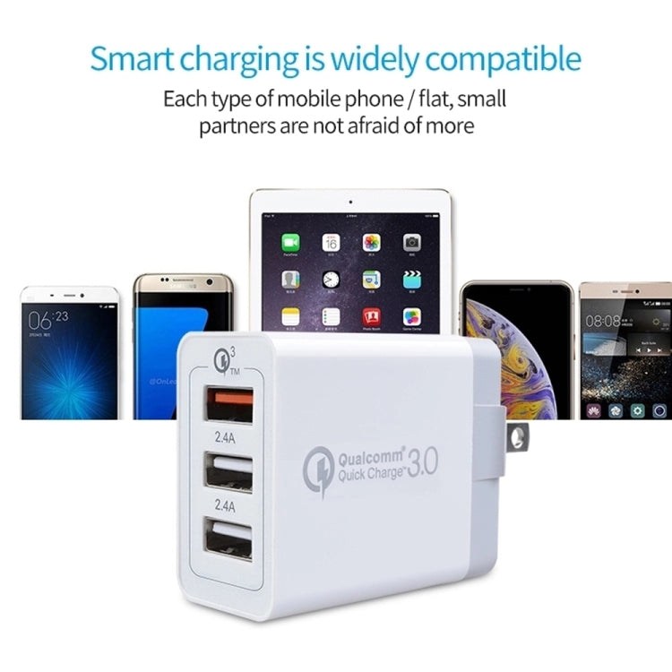 SDC-30W 2 in 1 USB to Micro USB Data Cable + 30W QC 3.0 USB + 2.4A Dual USB 2.0 Ports Mobile Phone Tablet PC Universal Fast Charger Travel Charger Set US Plug