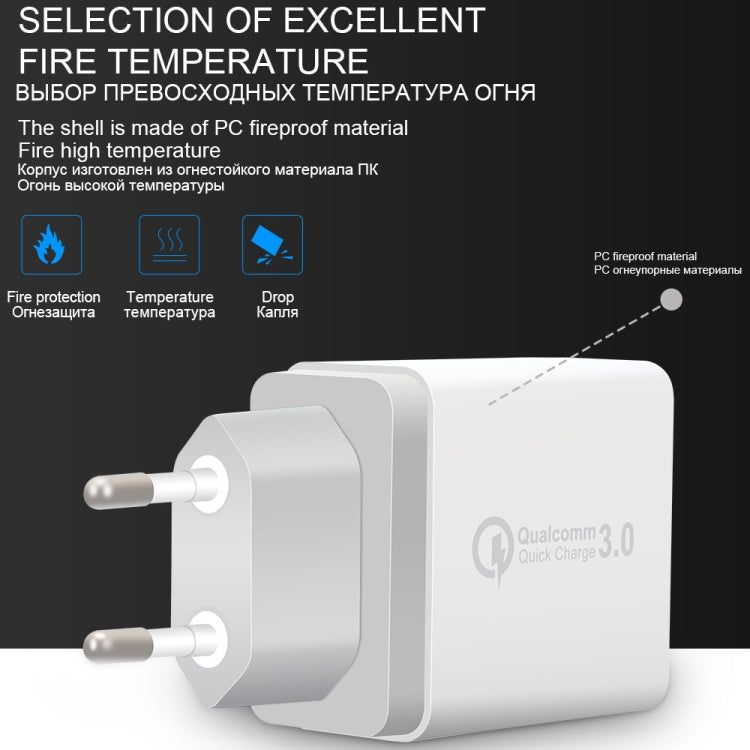 SDC-30W 2 in 1 USB to 8 Pin Data Cable + 30W QC 3.0 USB + 2.4A Dual USB 2.0 Ports Mobile Phone Tablet PC Universal Fast Charger Travel Charger Set EU Plug