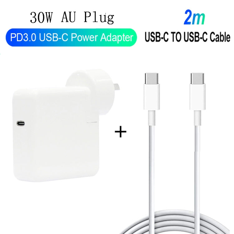 2 en 1 PD 30W USB-C / Type-C + 3A PD 3.0 USB-C / Type-C a USB-C / Type-C Juego de Cables de Datos de Carga Rápida Longitud del Cable: 2 m Enchufe AU