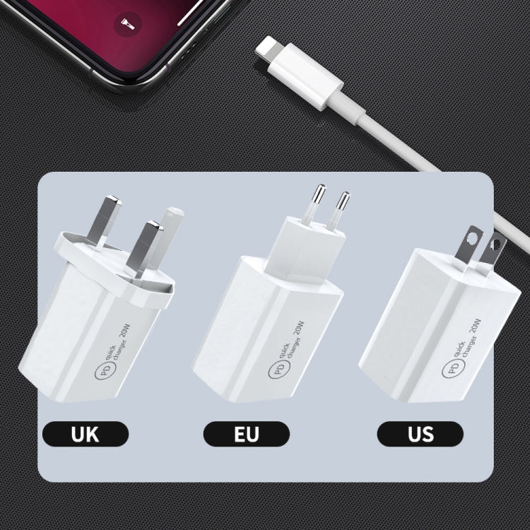 SDC-20W 2 in 1 PD 20W USB-C / Type-C Travel Charger + 3A PD3.0 USB-C / Type-C to 8 pin Fast Charging Data Cable Cable length: 2m US