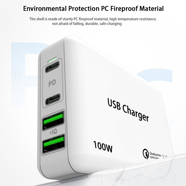 PD 65W Dual USB-C/Type-C + Dual USB 4 Ports Charger with Power Cord for Apple/Huawei/Samsung Laptop UK Plug