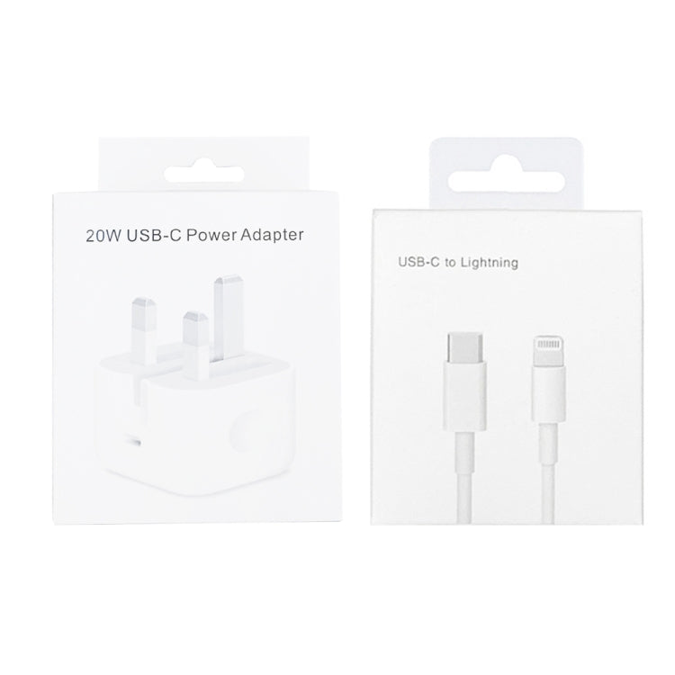 A2344 20W PD 3.0 Type-C / USB-C Foldable Travel Charger + USB-C / Type-C Matching 8 Pin Fast Charging Data Cables UK Plug length: 1m