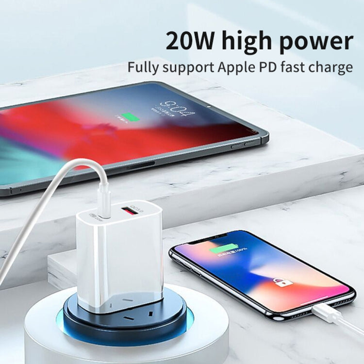 20W PD Type-C + QC 3.0 Fast Charging Travel Charger with USB-C/Type AC 8 PIN Fast Charging Data Layer EU Plug