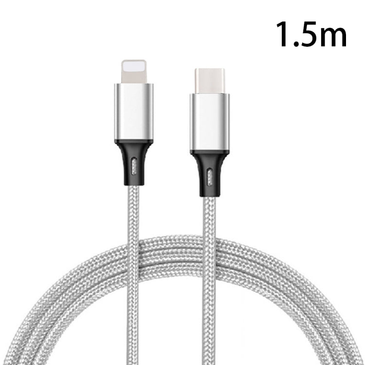PD 18W USB-C / TYPE-C to 8 PIN Nylon Braided Data Cable is suitable for IPHONE / IPAD series Length: 1.5m (Silver)