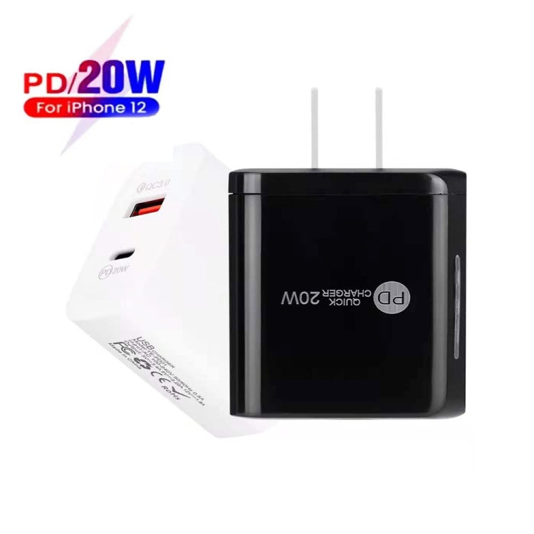 TE-PD01 PD 20W + QC3.0 USB Dual PORTS Chargeur rapide avec voyant lumineux US Plug (Noir)