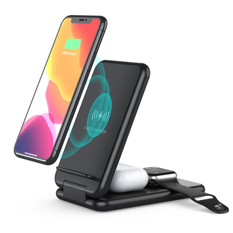 15W 3 en 1 Qi Pliable Qi Rapide Chargeur Sans Fil Support de Téléphone pour iPhones Iwatchs Airpods (Blanc)