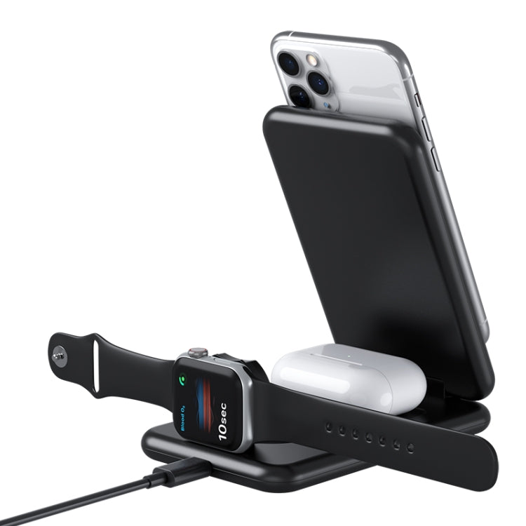 15W 3 en 1 Qi Pliable Qi Rapide Chargeur Sans Fil Support de Téléphone pour iPhones Iwatchs Airpods (Blanc)
