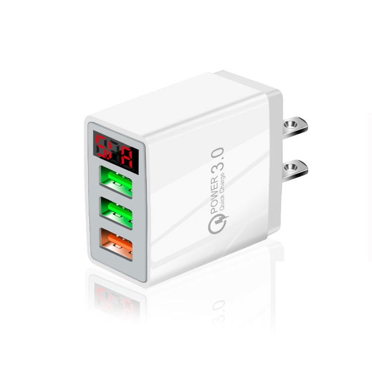 QC-07 5.1A QC3.0 3 x USB Ports Chargeur Rapide avec Affichage Numérique LED pour Téléphones Mobiles et Tablettes US Plug (Blanc)
