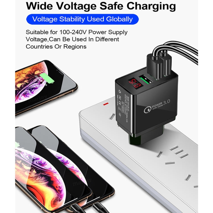 QC-07 5.1A QC3.0 3 x USB Ports Chargeur Rapide avec Affichage Numérique LED pour Téléphones Mobiles et Tablettes US Plug (Noir)