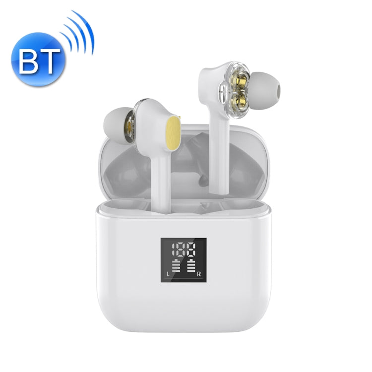 TWS-07B Bluetooth 5.0 Auriculares Stereo en la Oreja Auriculares con la caja de Carga de la Pantalla Digital (Blanco)