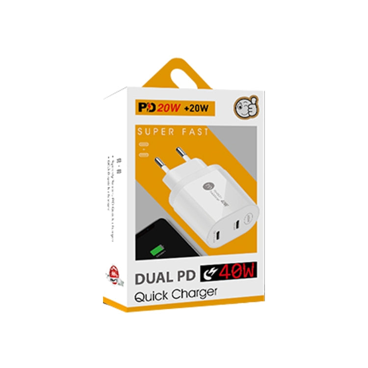 Cargador 40W PD USB-C / Tipo-C Cargador Rápido para iPhone / iPad Series Enchufe de la UE (Negro)