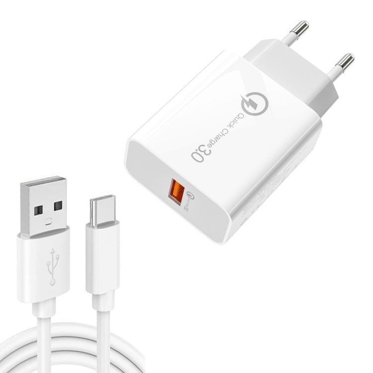 APD-2003 18W QC3.0 USB Single Port Charger with 1M USB to Type-C Data Cable (EU Plug)