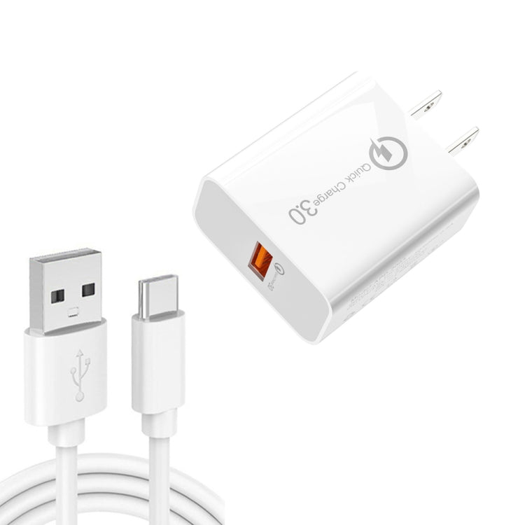 APD-2003 18W QC3.0 USB Single Port Charger with 1M USB to Type-C Data Cable (US Plug)