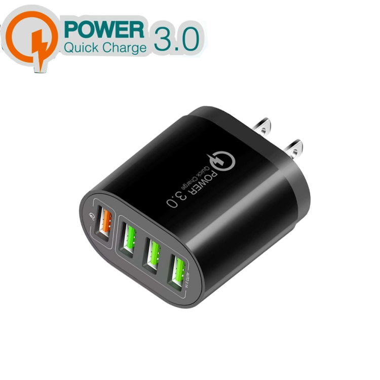 QC-04 QC3.0 + 3 x USB 2.0 Multi-ports Charger for Mobile Phone Tablet US Plug (Black)