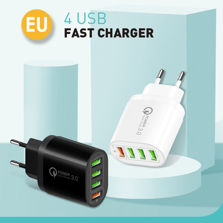 QC-04 QC3.0 + 3 x USB 2.0 Multi-Port Charger for Mobile Phone EU Plug (Black)