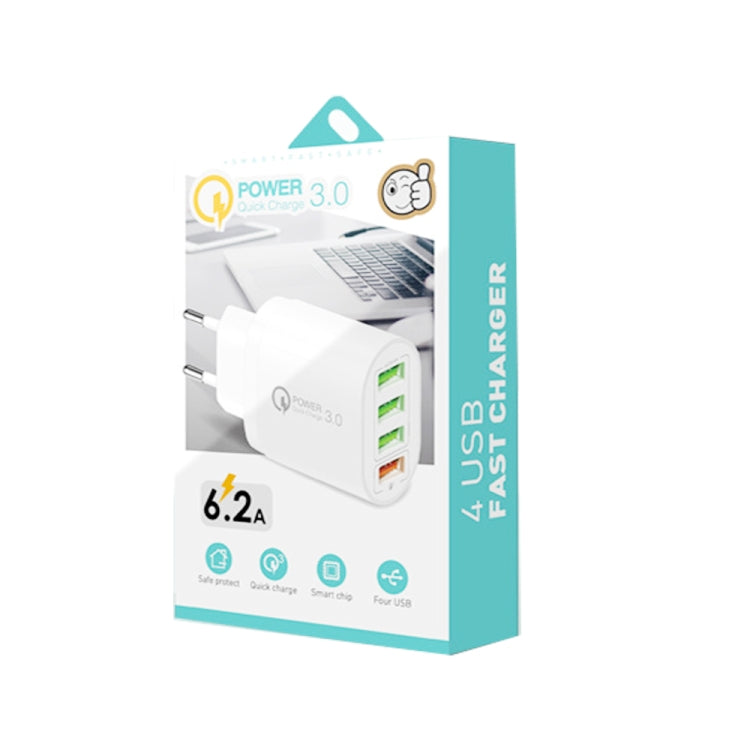 QC-04 QC3.0 + 3 x USB 2.0 Multi-Port Charger for Mobile Phone EU Plug (White)