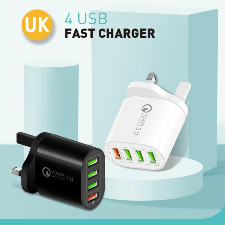QC-04 QC3.0 + 3 x chargeur multi-ports USB 2.0 pour téléphone portable tablette UK Plug (Blanc)