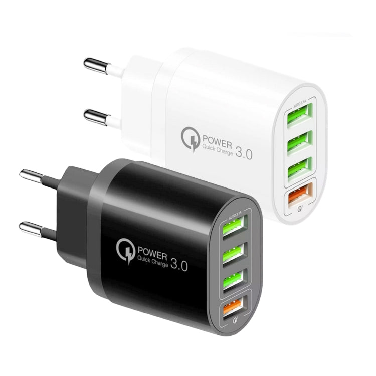 QC-04 QC3.0 + 3 x USB2.0 Multi-Port Charger with 3A USB to Micro USB Data Cable EU Plug (White)