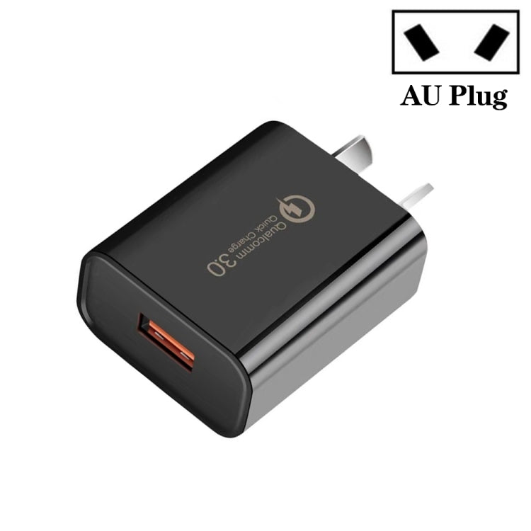 CA-25 QC3.0 USB 3A Chargeur Rapide pour Téléphone Portable Prise AU (Noir)